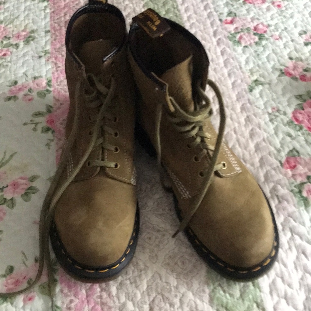 Dr. Martens Green Ankle Boots with Lace-Up Design